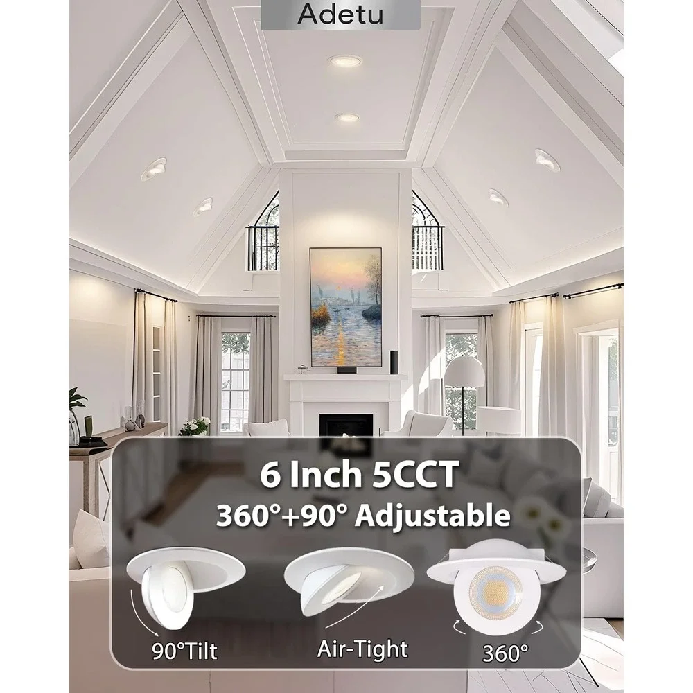 Adetu 6 Inch‎ LED Recessed Gimbal Lights 4 Pack 5CCT Adjustable Dimmable 1700LM